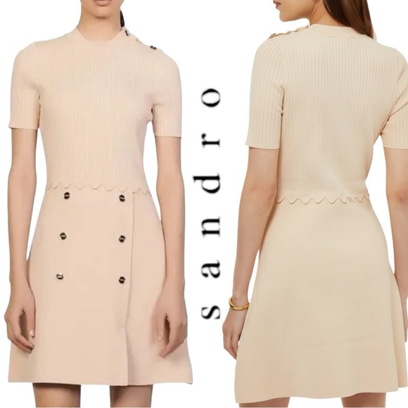 SANDRO Alyssa Knit Fit & Flare Dress in Beige FR 38 US Small $350 - Picture 1 of 15